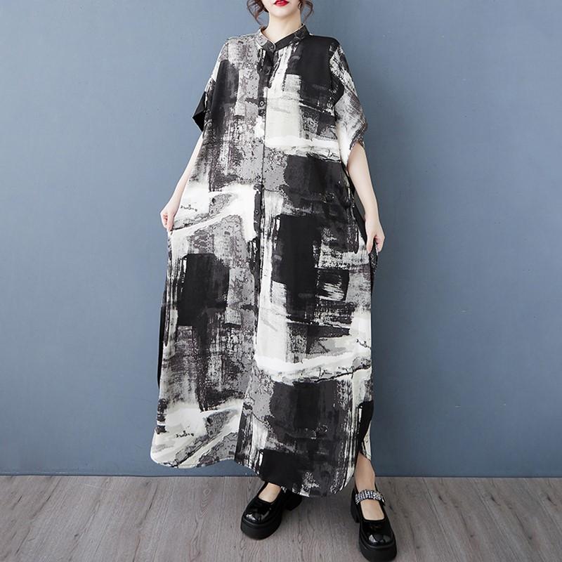 Short Sleeve Plus Size Vintage New In Dresses for Women Casual Loose Long Summer Shirt Dress