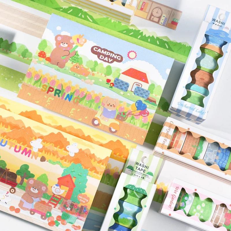 4Pcs Landscape Washi Tape Set Basic Decorative Adhesive Tape Stationery Washitape Scrapbook Album Journal Supplies Masking Tape