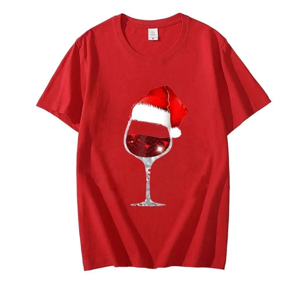 Shirts for Men T-Shirt Christmas Wine Print Tops Women's Men's T-Shirt Short Sleeve Oversize Streetwear Tshirts Men Brand Tshirt