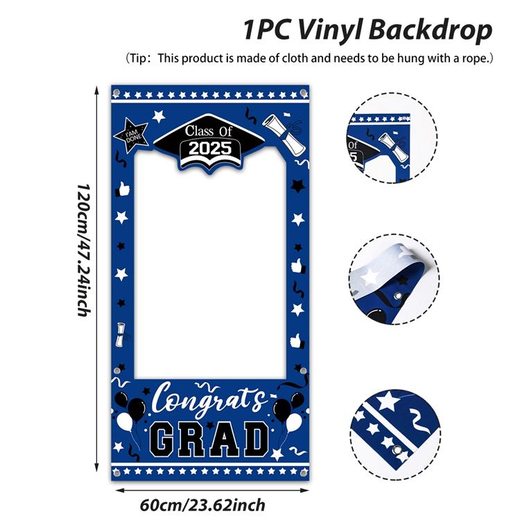 Black Gold Graduation Cloth Photo Booth Props Frame Class of 2026 Happy Graduation Season Party Decorations Grad Favors Supplies