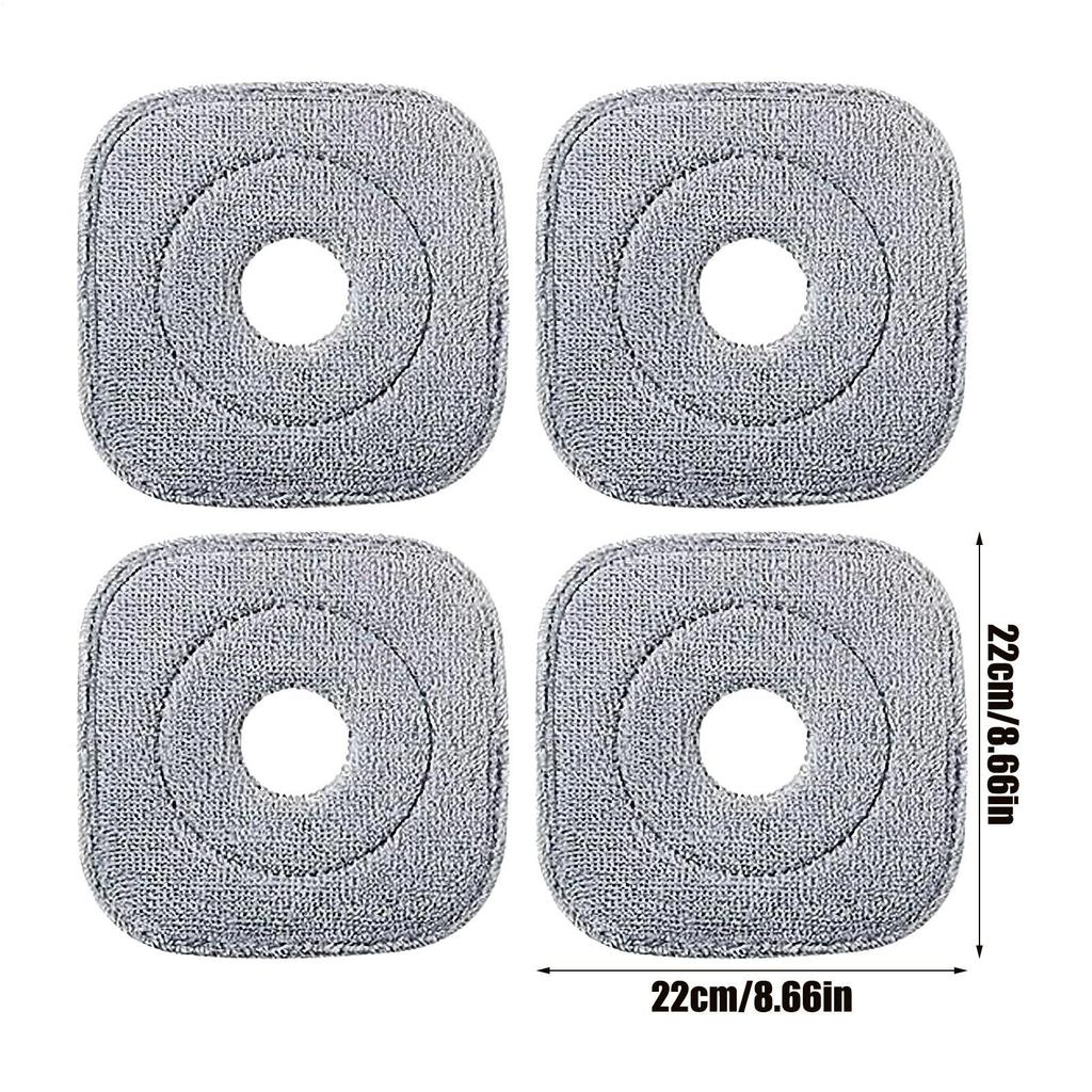 4-Piece Square Microfiber Mop Head Replacement Pad Squeeze Automatic Separation Spin Cleaning Floor Mop Pads for Cleaning Mops
