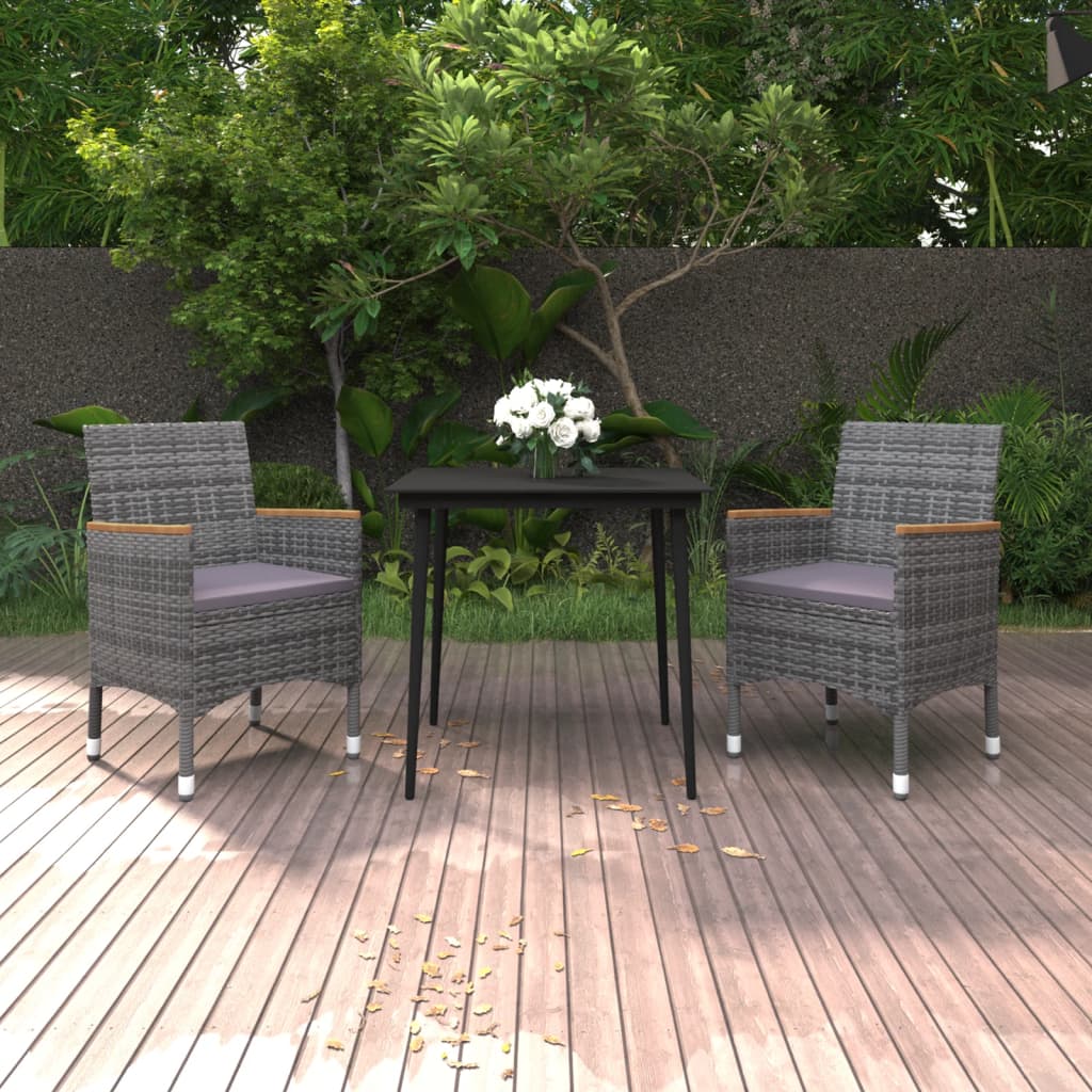 Vidaxl 3-Cz. Garden Furniture Set With Cushions, PE Rattan And Glass