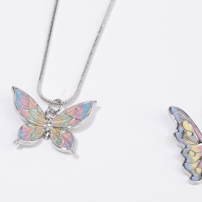 Rainbow After Rain: Colorful Butterfly Necklace with Exquisite Design - High-End Feel Clavicle Chain for Women’s Summer
