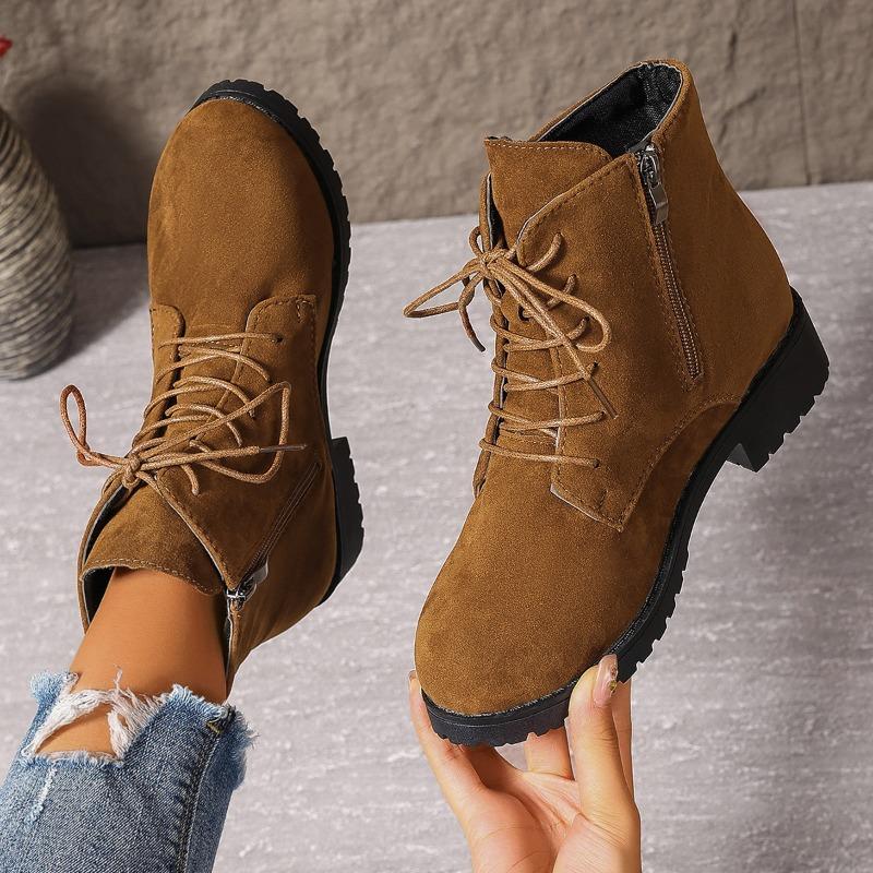 Large size women's boots new fashion short boots women's thick heel round head Martin boots side zipper women's shoes