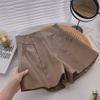 Women's High-Waist PU Leather Wide-Leg A-Line Shorts - Korean Fashion for Autumn/Winter