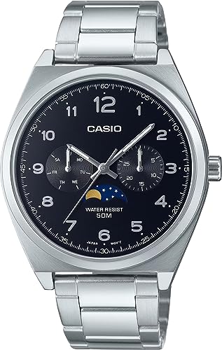 

Casio Стандартные аналоговые мужские часы с индикатором фазы Луны MTP -M300D-1AV / -M305D-7AV с металлическим браслетом, серебристые / черные, модель для зарубежного рынка [параллельный импорт]