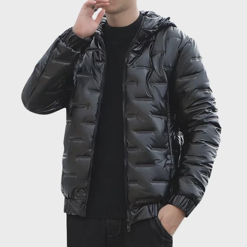 Men's Shiny Hooded Winter Cotton Coat - Korean Style, Trendy, Versatile, and Handsome Design