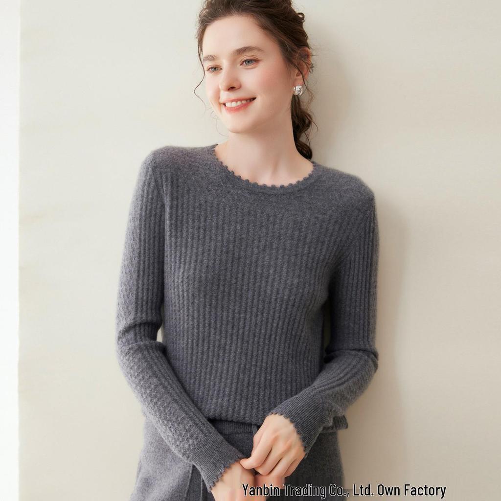 Pure Cashmere 12-Gauge Lace Round Neck Knitted Top