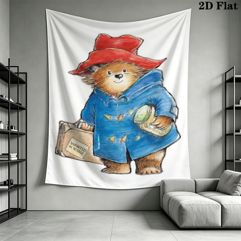 Paddington Bear Wall Tapestry Aesthetic Wall Hanging Printed Fabric Blanket Decorative Tapestries for Bedroom Living Room Home Decor