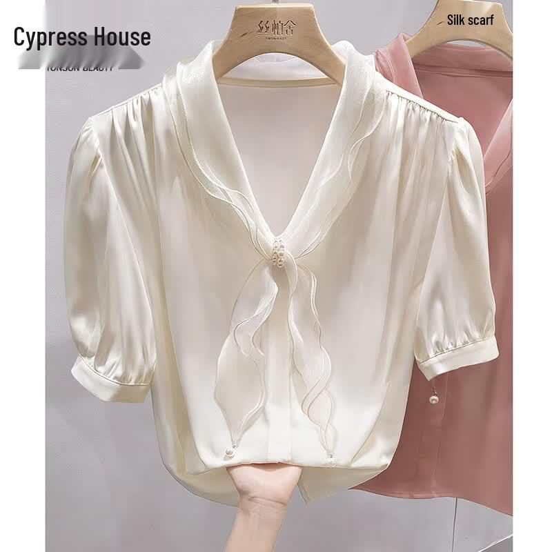 Women s French Chic V-Neck Short Sleeve Blouse S