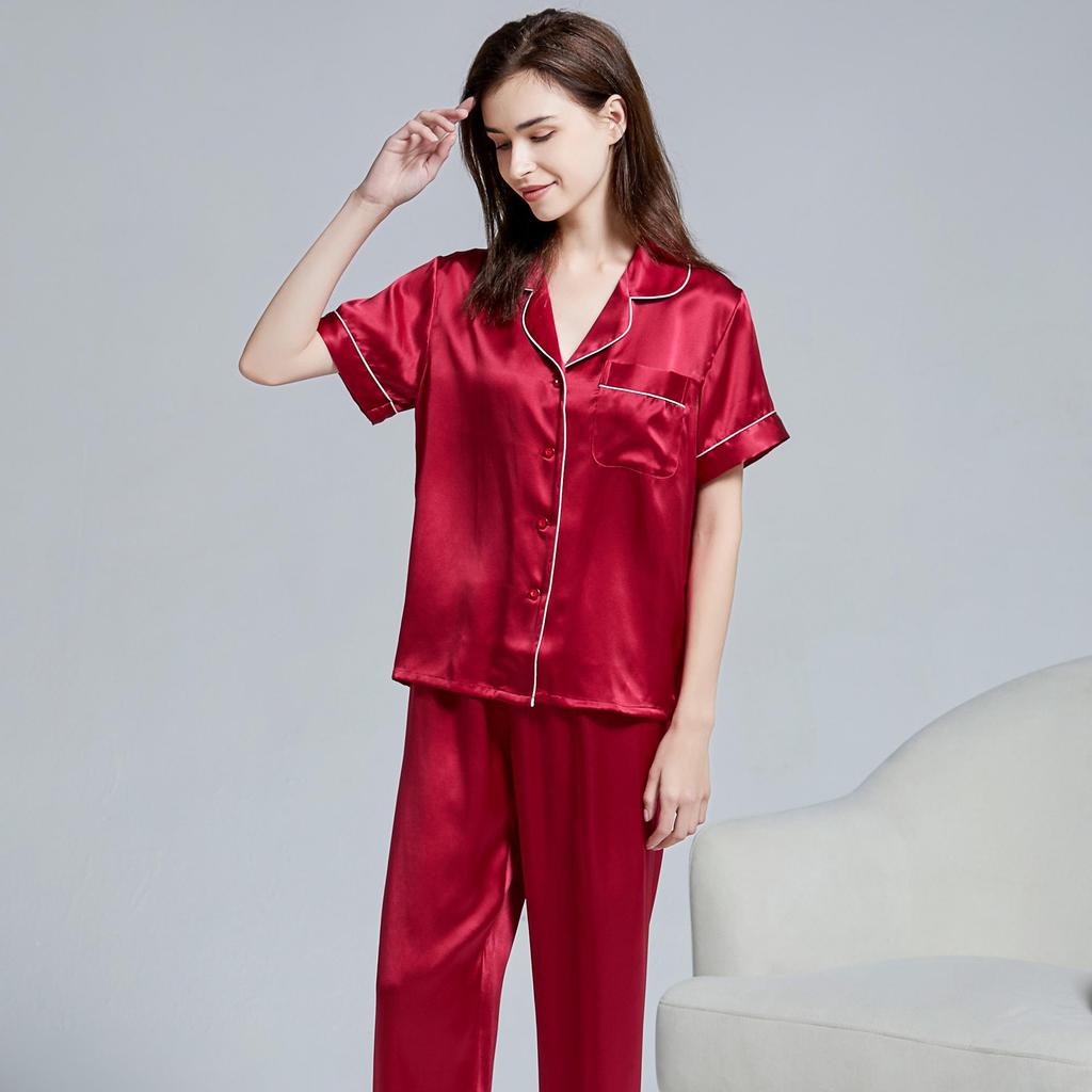Women's Long Sleeve Silk Pajama Set - 100% Mulberry, Versatile for Spring/Summer, Indoor/Outdoor Wear
