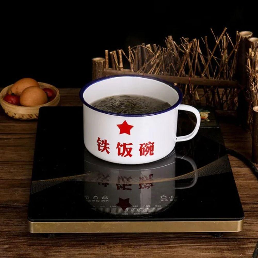 1300ml Ramen Bowl Handle Enamelware Mug Nostalgic Rice Bowl  Soup