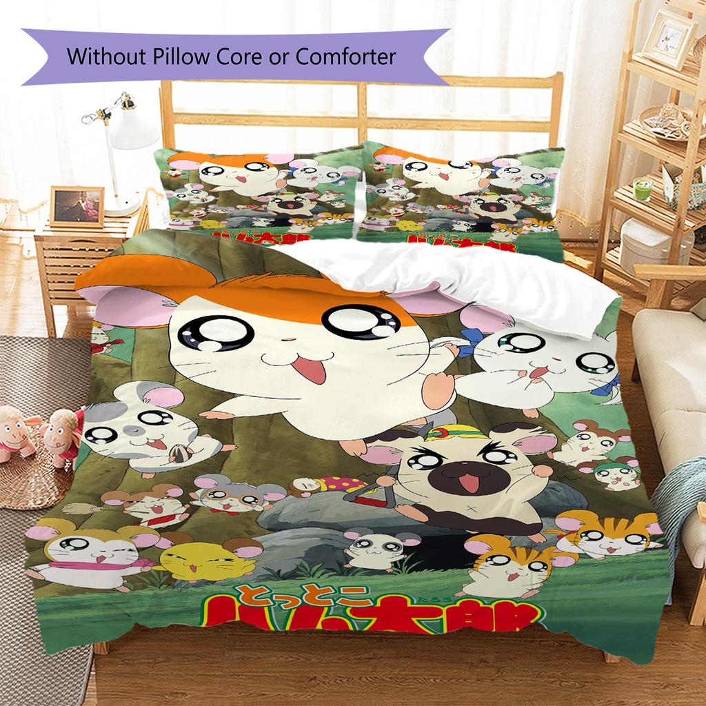 Set Biancheria da Letto con Fantasia Anime Hamtaro Copripiumino Federa Decorazione per la Casa Regalo (1 * copripiumino + 2 * federa, senza nucleo)