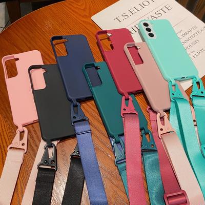 For Samsung S25 S24 Ultra S23 S22 Plus A36 A16 A06 A55 A35 A15 A34 5g A14 5g A54 5g A73 Shockproof with Crossbody Lanyard Soft Tpu Plain Color Case