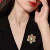Gold Color Bauhinia Brooches Pearl Women's Corsage Flower Suit Wedding Party Elegant Lady Accessories Pin