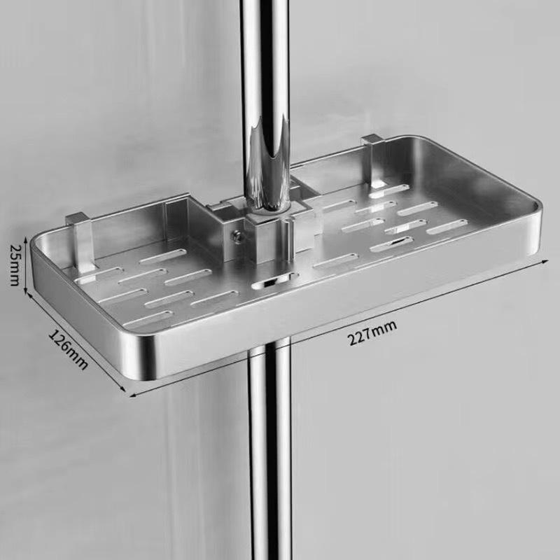 Punch-Free Shower Caddy With Towel Rod Bathroom Shelf Shampoo Soap Holder Shower Tray For Toilet Bathroom Organizer