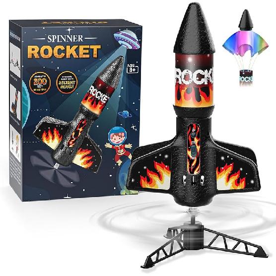 Rocket Launcher for Kids, Self Launching Motorized Air Rocket Toy, Outdoor Toys for Ages 8-12, Model Rockets with Parachute Safely Land, Spaceship пламенный