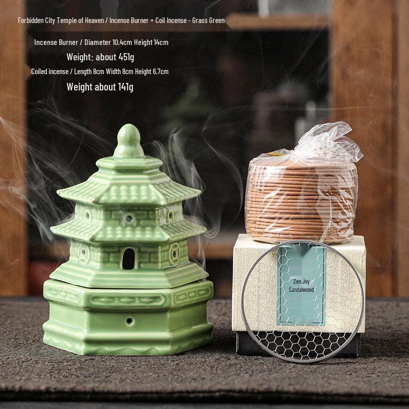 Compact Zen-Inspired Ceramic Incense Burner and Holder in Black Pottery