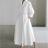 Women Casual Loose Long Dress Turn-down Collar Long Sleeve
