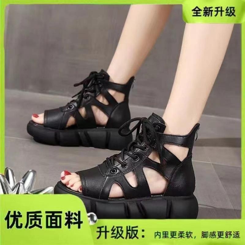 High-top Cool Boots Women's Hollow Breathable 2025 New Summer Thick-soled Non-slip Fish Mouth Boots Bag and Retro Roman Sandals
