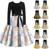 Rochie Retro cu Imprimeu de Crăciun, Casual, de Modă pentru Femei, cu Gât Rotund, Mâneci Lungi