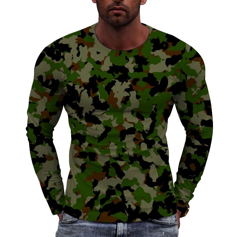 3D Printed Camouflage T Shirt For Men Hidden Tree Pattern Tees Spring Autumn Casual Loose T-Shirts Long Sleeves Round Neck Tops