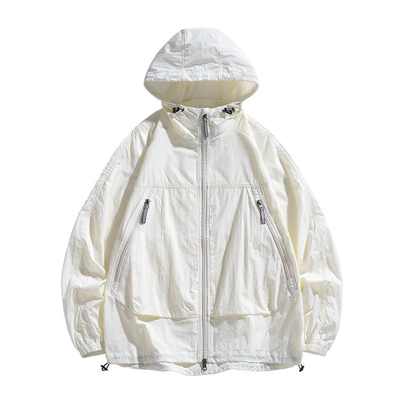 Men's Hooded Windbreaker Sunscreen Jacket - Ultra Light Summer Zipper Pocket Elastic Cuffs Suitable for Outdoor Hiking