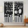 Fashionable black and white kitchen pattern printed curtains, window decoration, home decoration, room decoration
