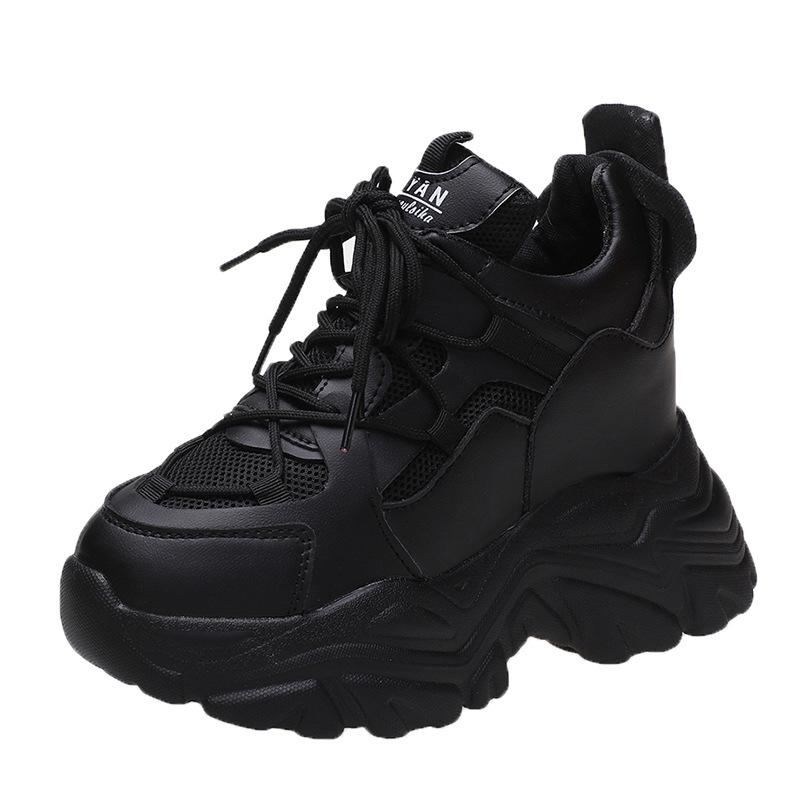 

Autumn High Platform Sneakers for Women Yellow Chunky Shoes Thick Sole Casual Shoes Wedge High Heel Sneakers for Women Sneakers 35 чёрный