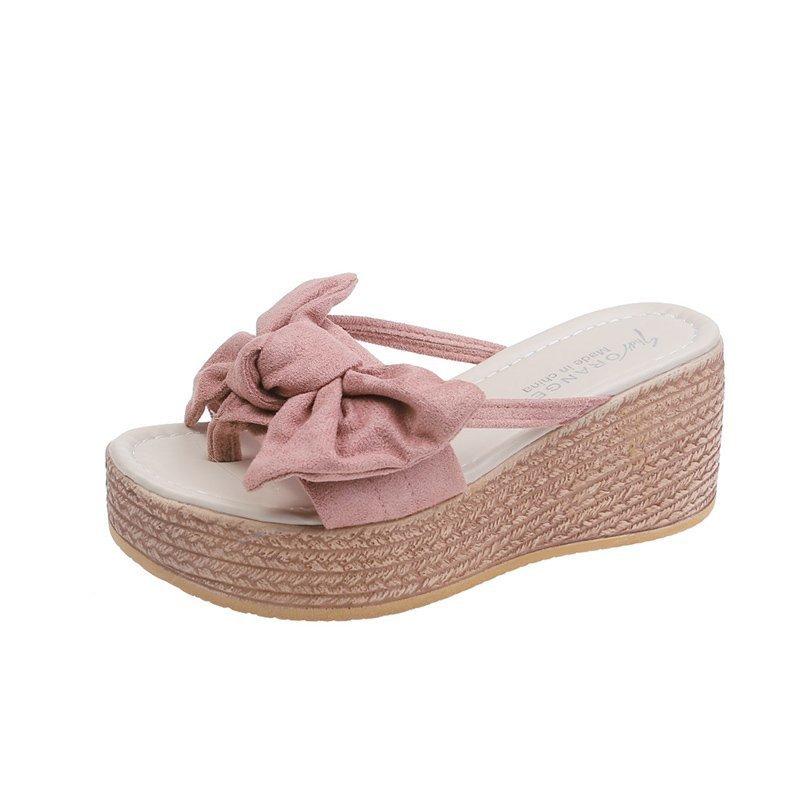 

Новинка лета 2025 года, модные тапочки с толстым дном и наклонным каблуком, носите тапочки с бантом в виде одного персонажа 37 розовый