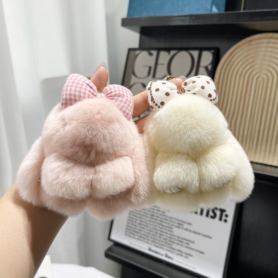 Plush Bowknot Bunny Keychain Fuzzy Faux Fur Rabbit Animal Doll Key Ring Holder DIY Handbag Pendant Backpack Decoration Kids Adults Birthday Gift