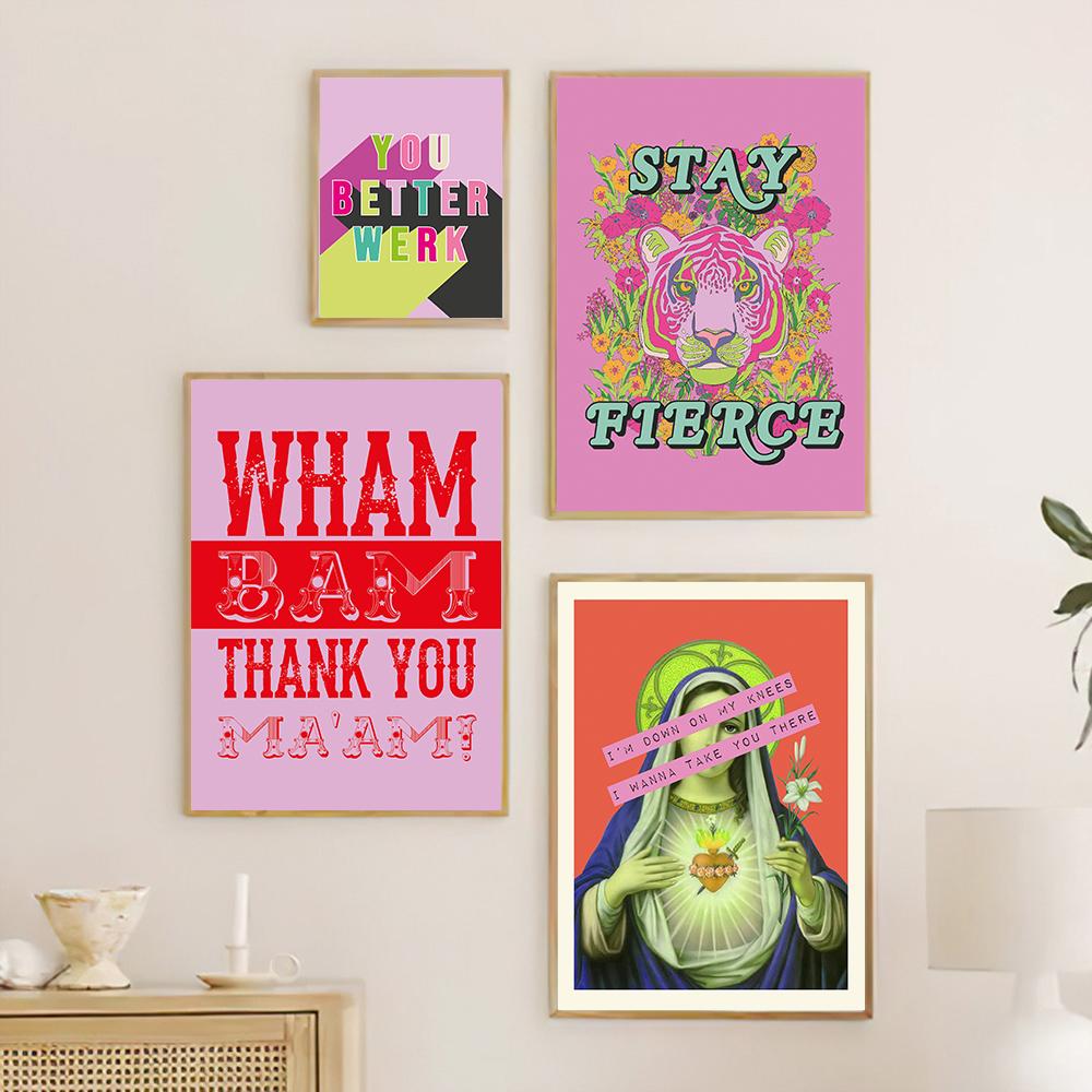 Feminist Lyrics Quote Queen Elizabeth Canvas Painting Retro Funny Virgin Mary Prayer Religious Print Poster Wall Art Room Decor