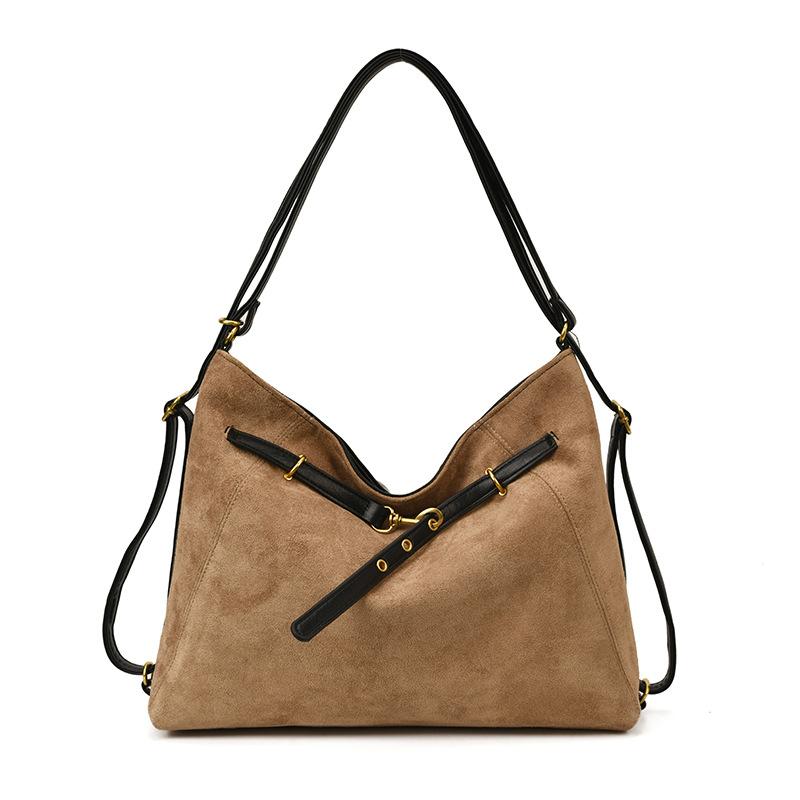 Retro suede tote bag women's simple texture versatile backpack large capacity high sense commuter shoulder messenger bag