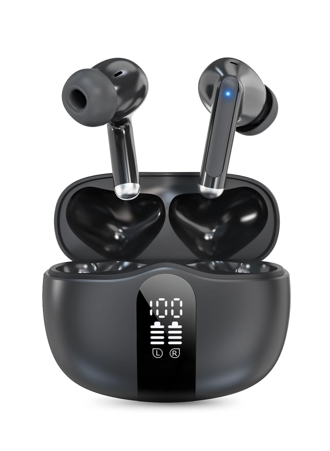 

[Выпуск «Качество звука 2024»]: Мощные басы и чистые средне-высокие тона] Беспроводные Bluetooth-наушники, Bluetooth 5.4, LED-дисплей, двойной микрофон, ENC