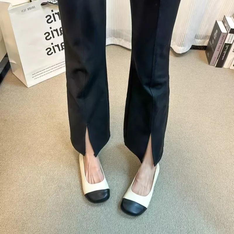 Fashion Autumn New Flat Shoes Women's Fashion Round Head Shallow Mouth Splicing Soft Sole Anti-slip Wear-resistant Single Shoes