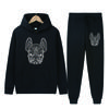 Line-canine Men Hoodie & Jogger Set, Detailed Line Dog Portrait and Matching Pant Graphic Print, Cozy Fleece Outfit for Street Sport Outings