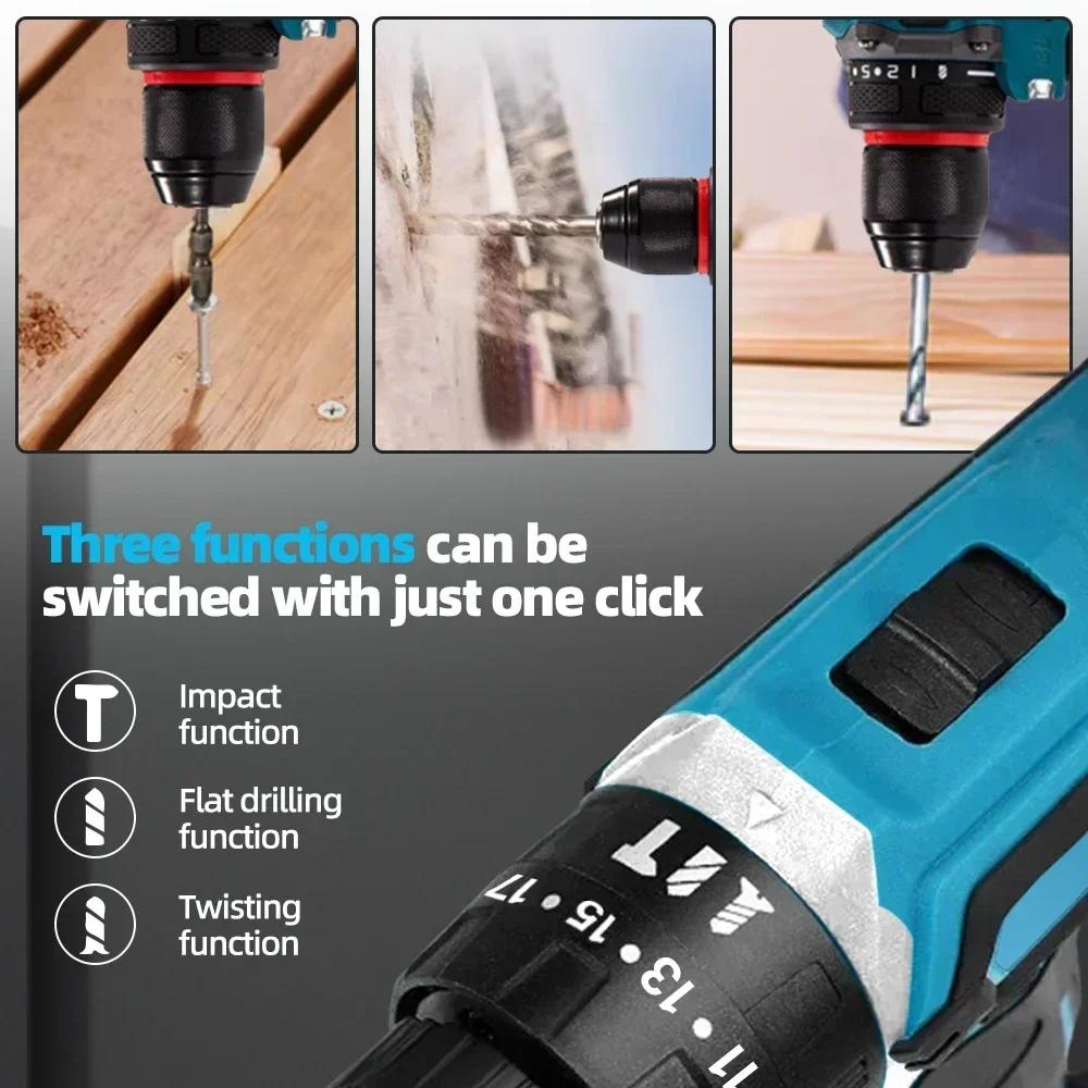 3 In 1 Brushless Electric Screwdriver Drill Cordless Power Tools Household Maintenance Repair Power Drill for Makita Battery