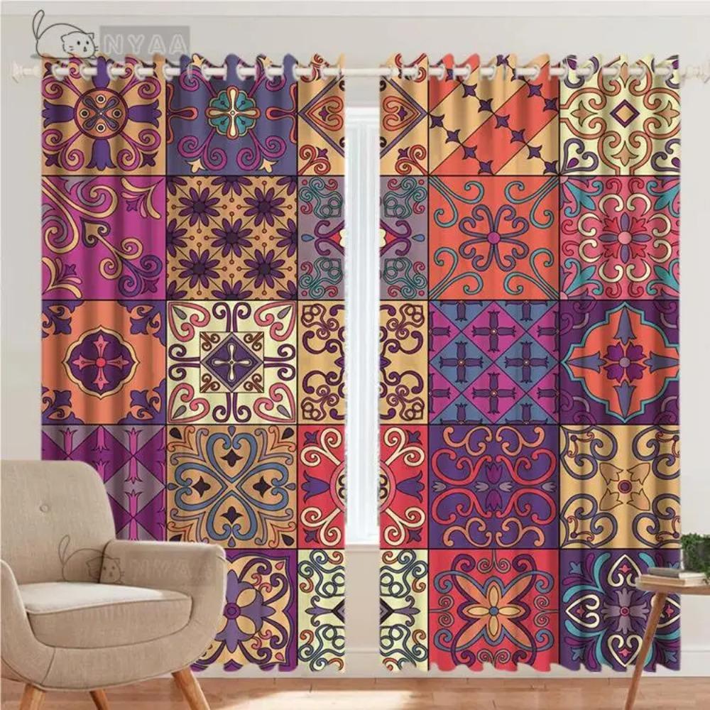 Custom Bohemian Ethnic Curtain Vintage Pattern Curtain Southeast Asia Living Room Bedroom Moroccan Characteristics Curtain 2PCS