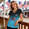 T-shirt Pull Col V Manches Courtes Décontracté pour Femme Imprimé Patriotique Dégradé Haut Jour de l'Indépendance T-shirt Graphique Drapeau USA