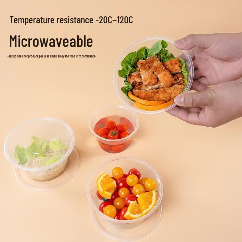 HANDUNYOU Disposable Round Plastic Lunch Boxes with Lids