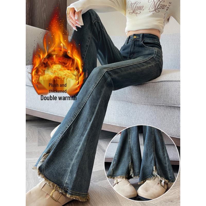 Plus Size High Waist Velvet Flare Jeans for Women - Autumn/Winter Loose Slimming Bell Bottom Wide Leg Pants