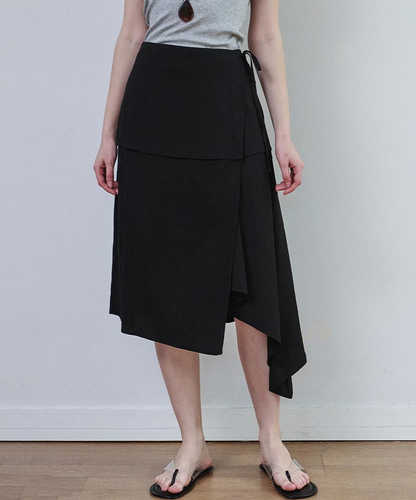 Marop 3116 Crinkle Double Wrap Skirt (Black)