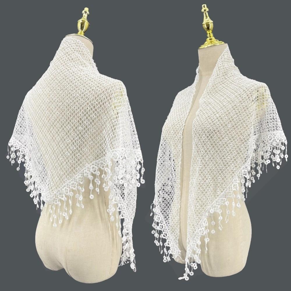 Polyester Tassels Lace Head Scarf Breathable Sequin Decor Scarf  Catholic Chapel