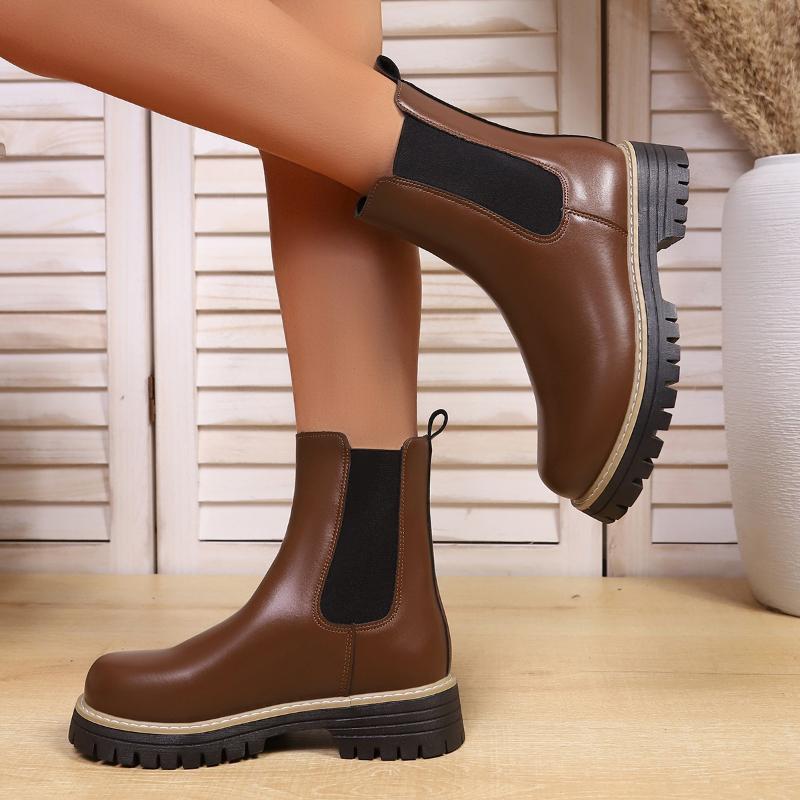 Shoes For Women Autumn And Winter New Round Toe Low Heel Women Boots Chelsea Motorcycle Boots Solid Color Casual Women Shoes 43