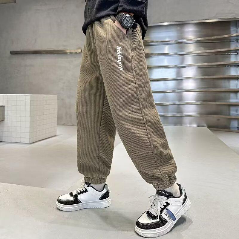 Children's Plus Velvet Pants Boys Padded Trousers Winter New Kids Elastic Waist Sweatpants Teenager Casual Fleece Clothing