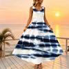 Sleeveless Tie Dye A-Line Maxi Dress,Blue White Gradient,Loose & Comfortable,Perfect for Beach Vacation Daily Wear,Spring Autumn Layering