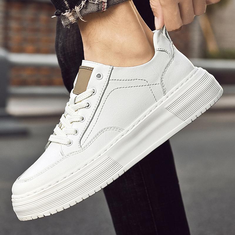 Fashion Genuine leather men's board shoes Thick bottom height increasing style Daily office Outdoor street leisure youth sports shoes