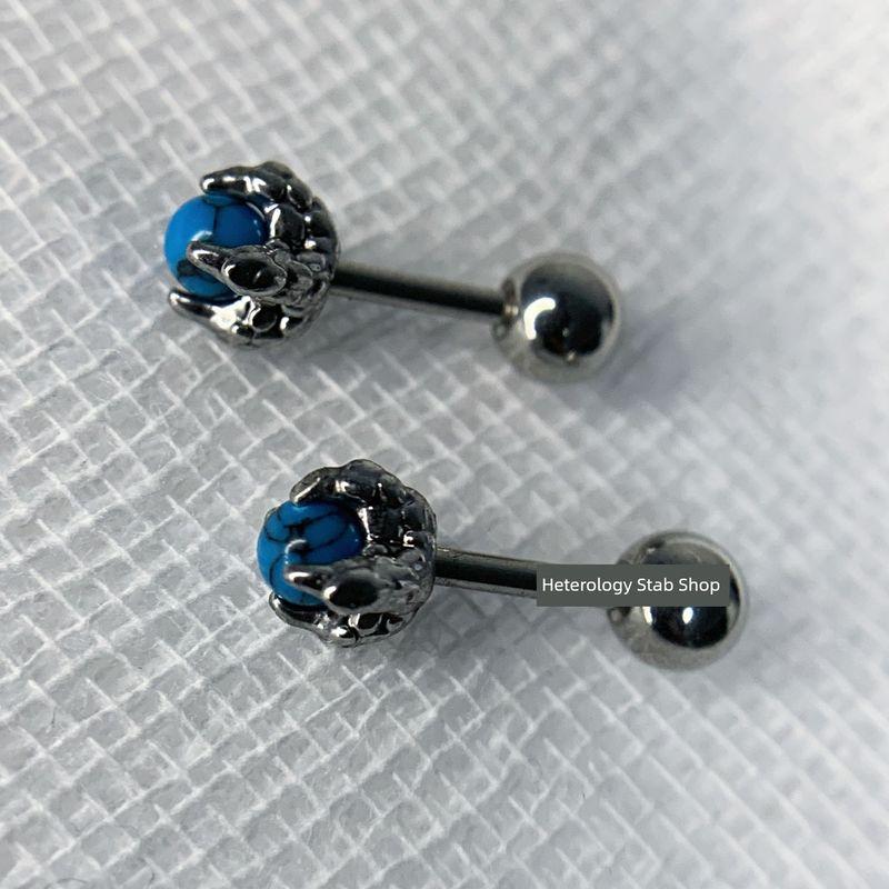 

Медицинская гипоаллергенная титановая сталь, не тускнеющие серьги-гвоздики с кристаллами «кошачий глаз» и когтями дракона, нишевые серьги, пирсинг-украшения для козелка уха Blue turquoise stone pair [8mm pole length]]