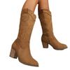 Fashion Retro Mid-Calf Women's Boots Soft Rubber Upper Embroidered Western Tube V-Notch Large Size Autumn Winter Thick Heel Slimming