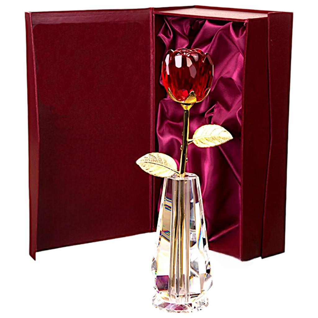 Beautiful crystal rose with vase symbol of love gift for wife girlfriend for birthday wedding anniversary Valentine's Day with decorative case